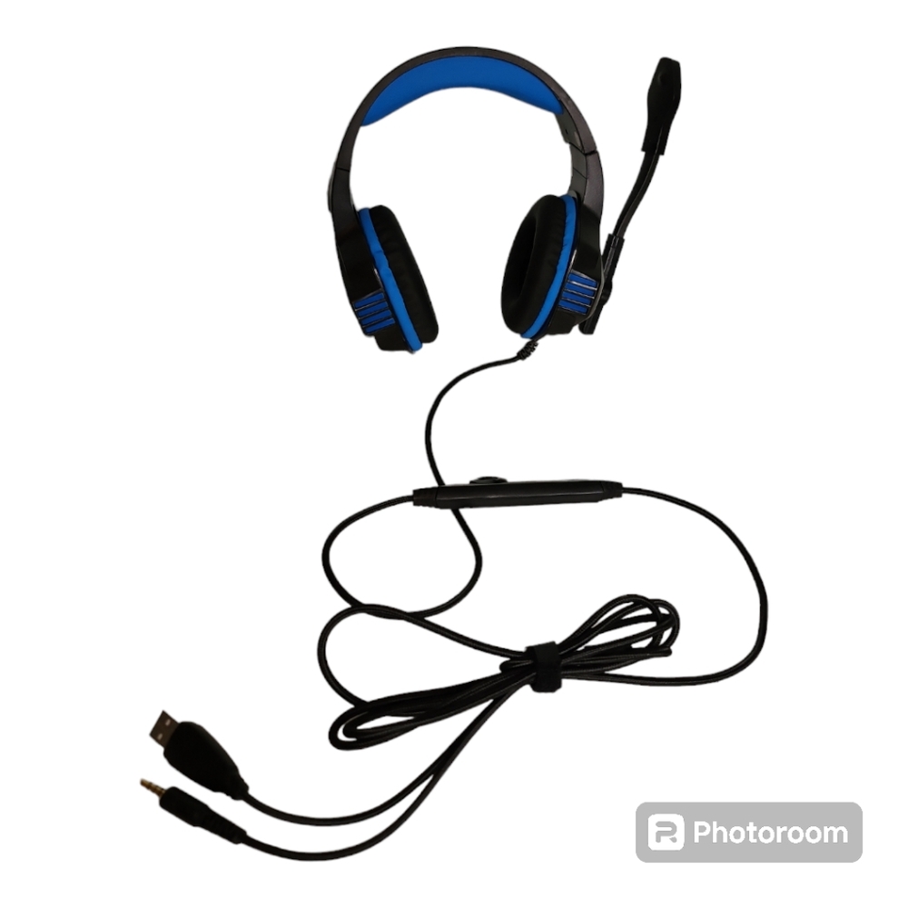 Adjustable Gamer Head Phones With Microphone PC  Xbox Playstation Blue Black